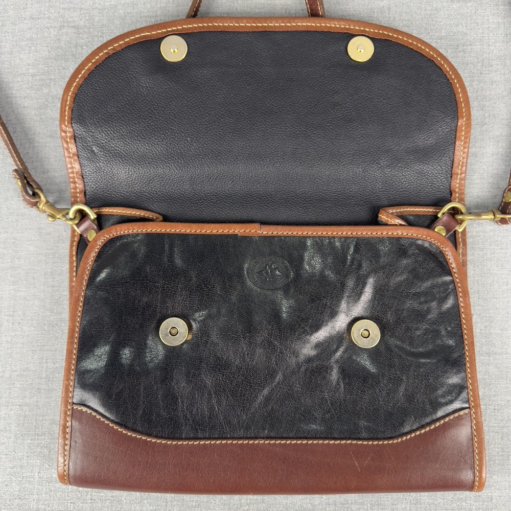 Brahmin Crossbody Bag Womens Black Brown Leather Flap Purse Two Tone Messenger - Picture 3 of 15